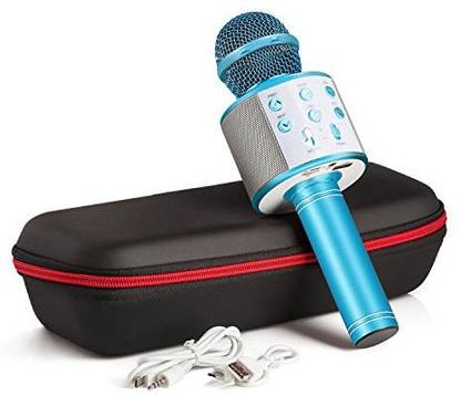 Sulfur blue color mic best buy WS-858 Wireless blue color mic Handheld Bluetooth Connection Player Speaker 2-in1 Condenser Mic for IOS and Android System Mobile Phones Microphone solid battery backup super features mini hand mic Microphone