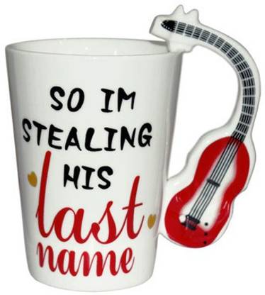 Komto Ceramic Violin Big Coffee Teacup - 1 Piece, Red 175 ml Ceramic Coffee Mug