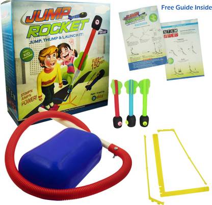 Ekta Jump Rocket Stomp Launcher & 3 Foam Tipped Rockets with Whistling Sound | Flies upto 150 feet | Non- Toxic, No Battery |Outdoor Toy for Kids Age 6+ Years
