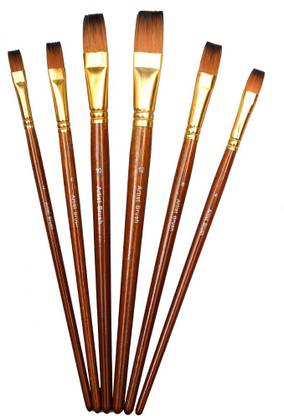 CHROME Small Handle Synthetic Flat Tip Artist Paint Brushes