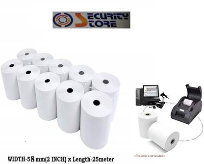 Security Store Billing Rolls 2 inch Thermal Paper Rolls for All types of Billing Machines/Pos Machines/Swipe Machines 57mm(Width)x25meter(Lenth) Pack pf 10 Rolls 57mm 70 gsm Thermal Paper