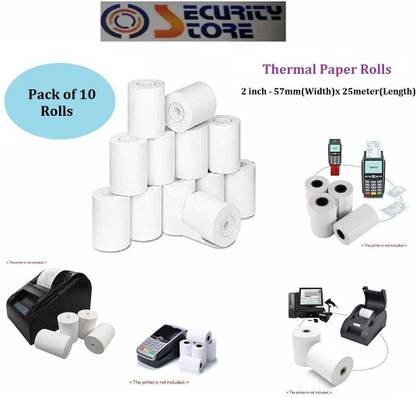Security Store Paper Rolls Credit Card Swipe Machine Thermal Paper Rolls 57mm(Width)x25meter(Length)-2 inch, Set of 10 Rolls 57mm 70 gsm Thermal Paper