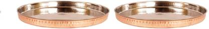 इंडियानार्टविला Steel Copper Dinner Plate Thali, Hammer Design, Dinnerware, 12" Inch Each, Set of 2 डिनर प्लेट