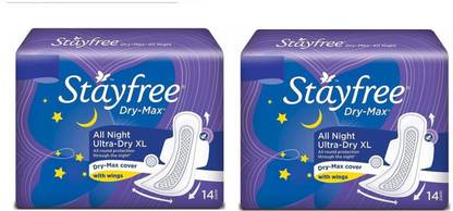 STAYFREE Dry-Max All Night Wings Sanitary Pad XL 14+14 Sanitary Pad