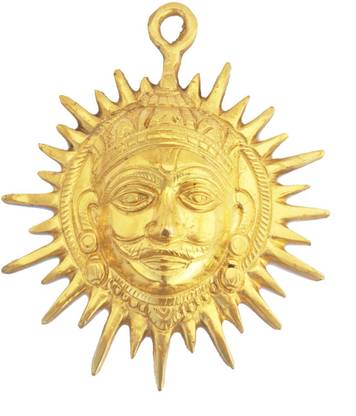 Real Craft Brass Statue of Sun Face Metal Wall Hanging Showpiece Article for Home Décor Surya Dev God Idol Vastu Remedy Figurine Decorative Showpiece  -  14 cm