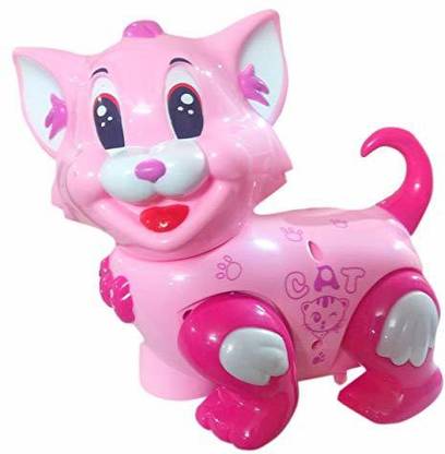 IndusBay Light sound Bump and Go Cat Toy Musical Pussy Cat Motor Skill Toy for Toddlers Babies - Pink
