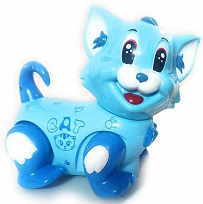 IndusBay Bump and Go Cat Toy with Light Sound Musical Pussy Cat Motor Skill Toy for Toddlers Babies - Blue