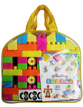 RetailDADDY Toy Age Plastic 100Pcs Building Blocks with a Packing Bag, Reference Book 37 Models inside for kids, 2 Years