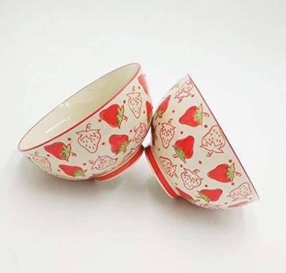 hanrui Ceramic Soup Bowl hen tai Style Ceramic Strawberry Pattern Bowls - 6 Inch - Set of 2