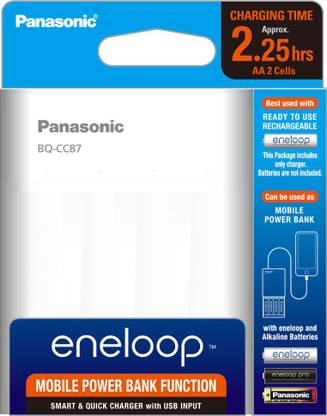 Panasonic Eneloop BQ-CC87N Portable Charger with Mobile Power Bank Function and with USB Cable for AA & AAA Rechargeable Batteries  Camera Battery Charger