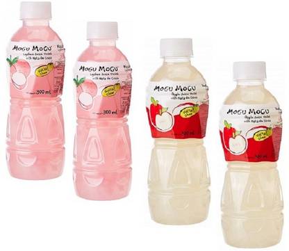Mogu Mogu Juice 25% with NATA De Coco 300 ml-Lychee and Apple Flavour (Pack of 4) (Imported)