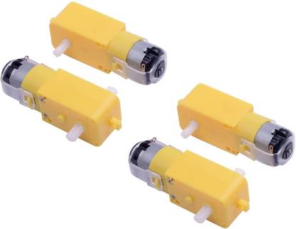 Robotronics BO Motor TT Geared Motor for Smart Car Robot Yellow Dual Shaft for Car Chassis (Pack of 4 ) Educational Electronic Hobby Kit