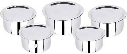 LIMETRO STEEL Stainless Steel Set of 5 Size No. 10 To No.14 Flat Induction Base Pot Set With Lid with Lid 3 L capacity 23 cm diameter