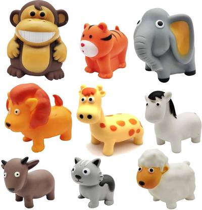 CocoRio Matt Finish Colours Bath Toys for Baby - Zoo Animal Friends Bath Toys | Toddler Baby Bathtub Bathing Squeeze Bath Toys Non-Toxic BPA Free - Set of 9 Bath Toy