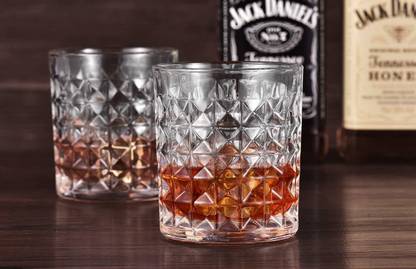 UNIQUEWARE (Pack of 12) Crystal Clear Diamond Design Cut Shaped Imported Juice, Whiskey, Wine, Beer and Scotch Glasses Set 300ml Pack of (12 pcs.) Glass Set Whisky Glass