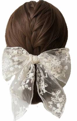 craftsy petals Floral Lace Drape Bow Knot, Translucent Mesh Hair Tie, Solid Colour, Ponytail Holder, Handmade with Bobble Hair Tie , Rubber / Elastic Head Band Accessories (Adjustable Size) Rubber Band