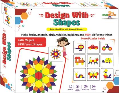 FUNBOX TOYS Design With Shapes – DIY – Learn and Play With Magical Magnets – 240 Colourful Magnetic Pieces – 6 Different Shapes