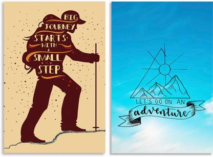 Travel Poster Big Journy Starts With A Small Steps Inspirational Quotes Design Combo Set of 2 Wall Posters, Posters Frame Not Included, Paper Print (12inchX18inch Rolled) Fine Art Print