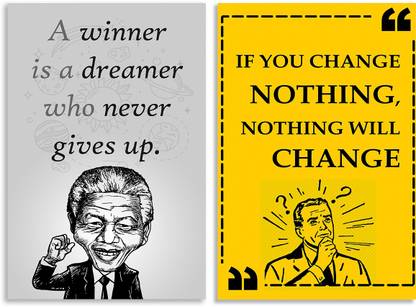 Motivational - Inspirational Quotes Posters Nelson mandela cartoon A Winner Is A Dreamer Quotes Design Combo Set of 2 Wall Posters, Posters Frame Not Included, Paper Print (12 inch X 18 inch Rolled) Fine Art Print
