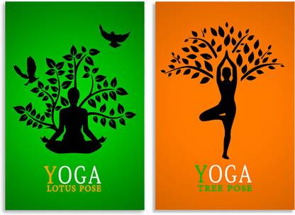 Combo Set of 2 Poster Yoga Lotus Pose And Yoga Tree Pose Inspirational Quotes & Quirky Art Design Wall Poster, Posters Frame Not Included, Paper Print Fine Art (12 inch X 18 inch Rolled) Fine Art Print