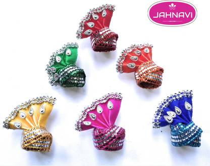 Suparia's Size 5, 6 no. Ladoo Gopal Ji Pagdi (Combo Set of 6 Pagri/Mukut) for God Krishna, Accessories for Laddu Gopal Dress