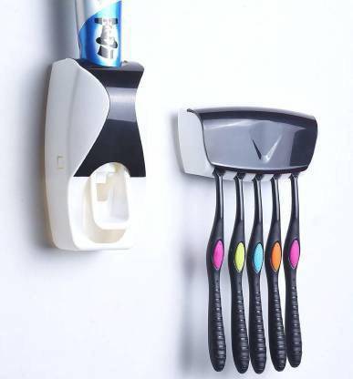 START UP Automatic Toothpaste Dispenser Toothpaste Tooth Brush Holder Plastic Toothbrush Holder (Multicolor, Wall Mount) Plastic Toothbrush Holder