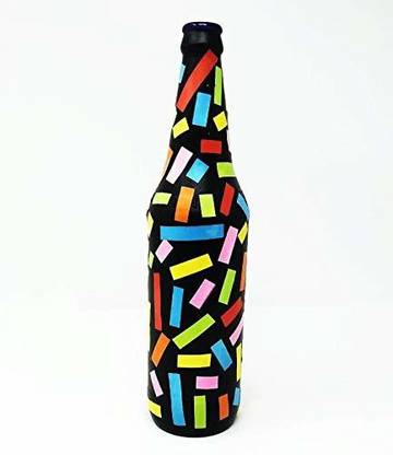 EXCEL IMPEX Decorative Bottle Art with Rectangle Sticker Design, Wine Bottle Art, Decorative Bottle Art for Home Decor, Decorative Bottle for Home Decor Decorative Bottle