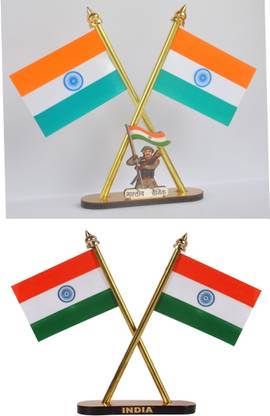 H.M INDIAN ARMY FLAG AND INDIAN FLAG COMBO INDIAN FLAG WITH COSSED DESIGN FLAG FOR CAR DASHBOARD , OFFICE/ STUDY TABLE (BRASS ROD) Rectangle Car Dashboard Flag