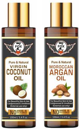 7 FOX Pure & Organic Cold Virgin Coconut Oil & Moroccan Argan Oil-100ml-Packof-2-Bottle-(200ml) Combo- Hair Oil