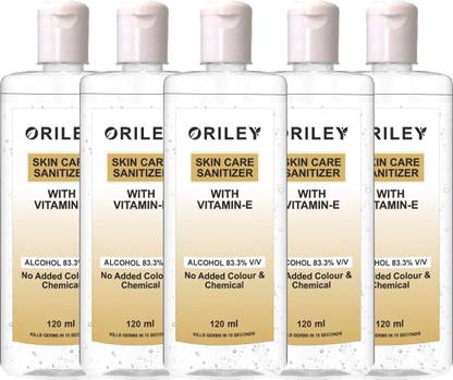 Oriley Skin Care Mist with Vitamin-E 83.3% Ethyl Alcohol Spray-based Liquid Rinse-free Germ Protection Palm-5Pcs Hand Sanitizer Bottle