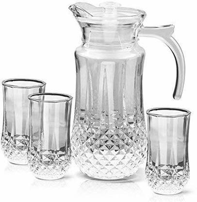 VERIFIED Glass Water Jug with Lid and 240 ml, 3 Glass Set (Clear) Jug Glass Set