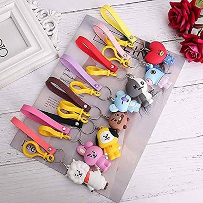 sannidhi Kpop BTS Bangtan Boys New Hot Cute Cartoon Keychain BTS Key Ring Wallet Purse Bag Streamers Hot Gift for A.R.M.Y Key Chain