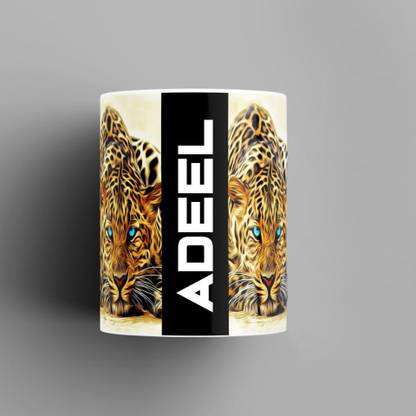 Beautum Name Printed Adeel Cheetah Design White Ceramic (350) ml. Model No:BMNAT000420 Ceramic Coffee Mug