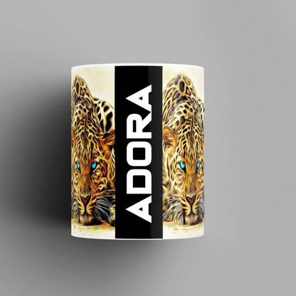 Beautum Name Printed Adora Cheetah Design White Ceramic (350) ml. Model No:BMNAT000491 Ceramic Coffee Mug