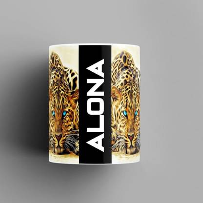 Beautum Name Printed Alona Cheetah Design White Ceramic (350) ml. Model No:BMNAT001027 Ceramic Coffee Mug