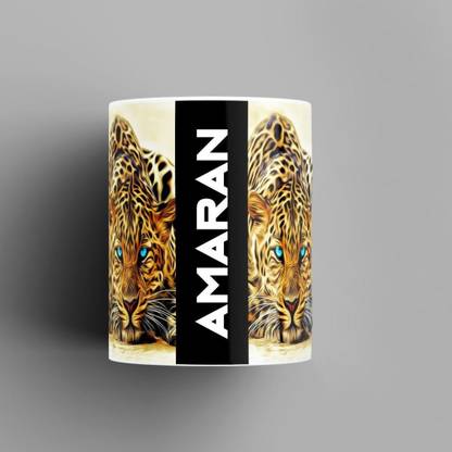Beautum Name Printed Amaran Cheetah Design White Ceramic (350) ml. Model No:BMNAT001109 Ceramic Coffee Mug