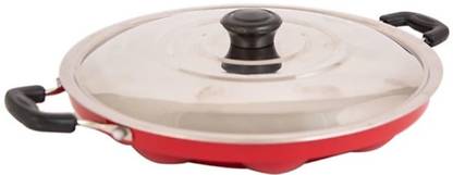 Udaan Extremely Smooth 12 Cavity Red Appam Patra Paddu Maker with Lid with Lid 1 L capacity 23 cm diameter
