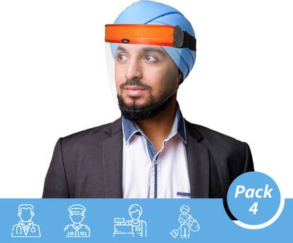 Steelbird SBA-2 PLUS 7Wings Unisex Helmet Visor Face Shield Specially Designed To Wear with Turban for bike riders or to protect face (Pack of 4,Kesari) Safety Visor