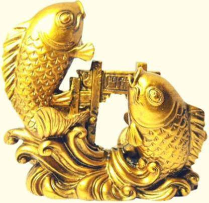 Skyble Feng Shui Double Fish Statue Jumping Over Dragon Gate Decorative Showpiece - 7 cm (Brass, Gold) Decorative Showpiece  -  7 cm