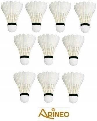 ARINEO Sports Badminton Feather Shuttlecock Pack of 10 Feather Shuttle  - White