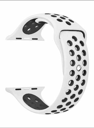 Big Wings Soft Silicone Dual Color Sport Strap Band for Apple Watch Series 5 / 4 / 3 / 2 /1 / Soft Silicone Waterproof Dual Color Strap for Apple iWatch 42 MM / 44 MM (White, Black) (Watch Not Included) Smart Watch Strap