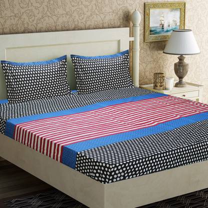 Home Candy Cotton Double Flat 104 TC Striped Bedsheet