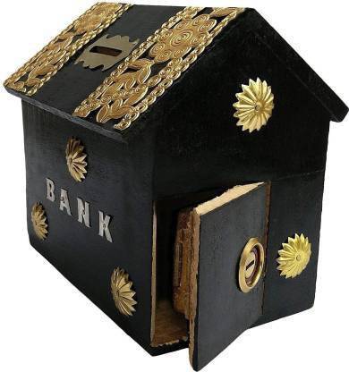 Ruby Perl Wooden Handicrafted Hut Shape Money Bank For Kids Coin Bank Coin Bank
