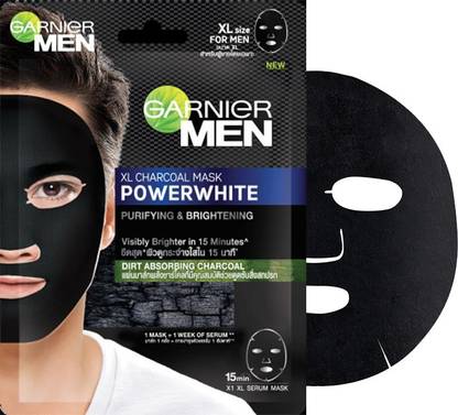 Garnier Men Sheet Mask, PowerWhite XL Charcoal Mask, Purifying and Brightening