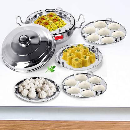3D METRO SUPER STORE Stainless Steel Induction Bottom Multi Kadai with 5 plates Induction & Standard Idli Maker