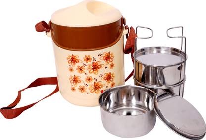 lancewood dreamzDELUXE TIFFIN (brown) 3 Containers Lunch Box (520 ml) 3 Containers Stainless Steel, Plastic Office Lunch Box