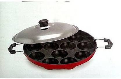 BIGWIN STORE Non Stick 12 Cavity Appam Maker idli maker with Lid (Aluminium, Non-stick) Paniarakkal with Lid 1 L capacity 24.5 cm diameter