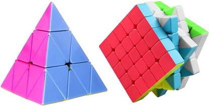 hinik Combo Set of 5X5x5X5x5 and Pyramid Triangle High Speed Sticker less Cube