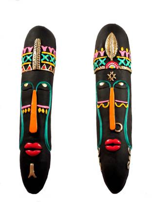 SUNINOW PREMIUM QUALITY Terracotta wall hanging tribal king queen mask decorative showpiece | home decor Decorative Showpiece  -  40 cm
