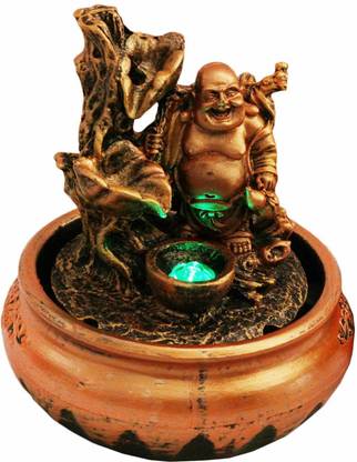 GTC Beautiful Laughing Buddha Water Fountain Show Piece for Home Decorative Diwali Gifts for Drawing Room Living Room Waterfall Decorative Item with Led Light and Mini Water Pump (ITN-9605) Decorative Showpiece  -  20 cm